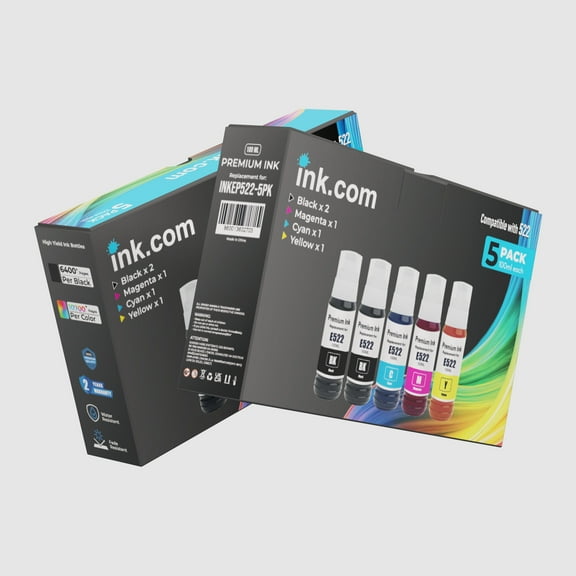 Ink .com Compatible 522 High Capacity Ink Refill 5 Pack Compatible with Epson for ET-2803 ET-2800 ET-2720 ET-4800 Printers