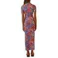 thumbnail image 6 of Sedceaty Women Short Sleeve Dress Elegant Print Round Neck Summer Party Bodycon Dress Beach Holiday Streetwear, 6 of 9