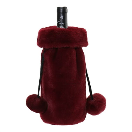 

Sprifallbaby Christmas Wine Bottle Covers Rabbit Hair Wine Bottle Bag Holiday Christmas New Year Table Decor