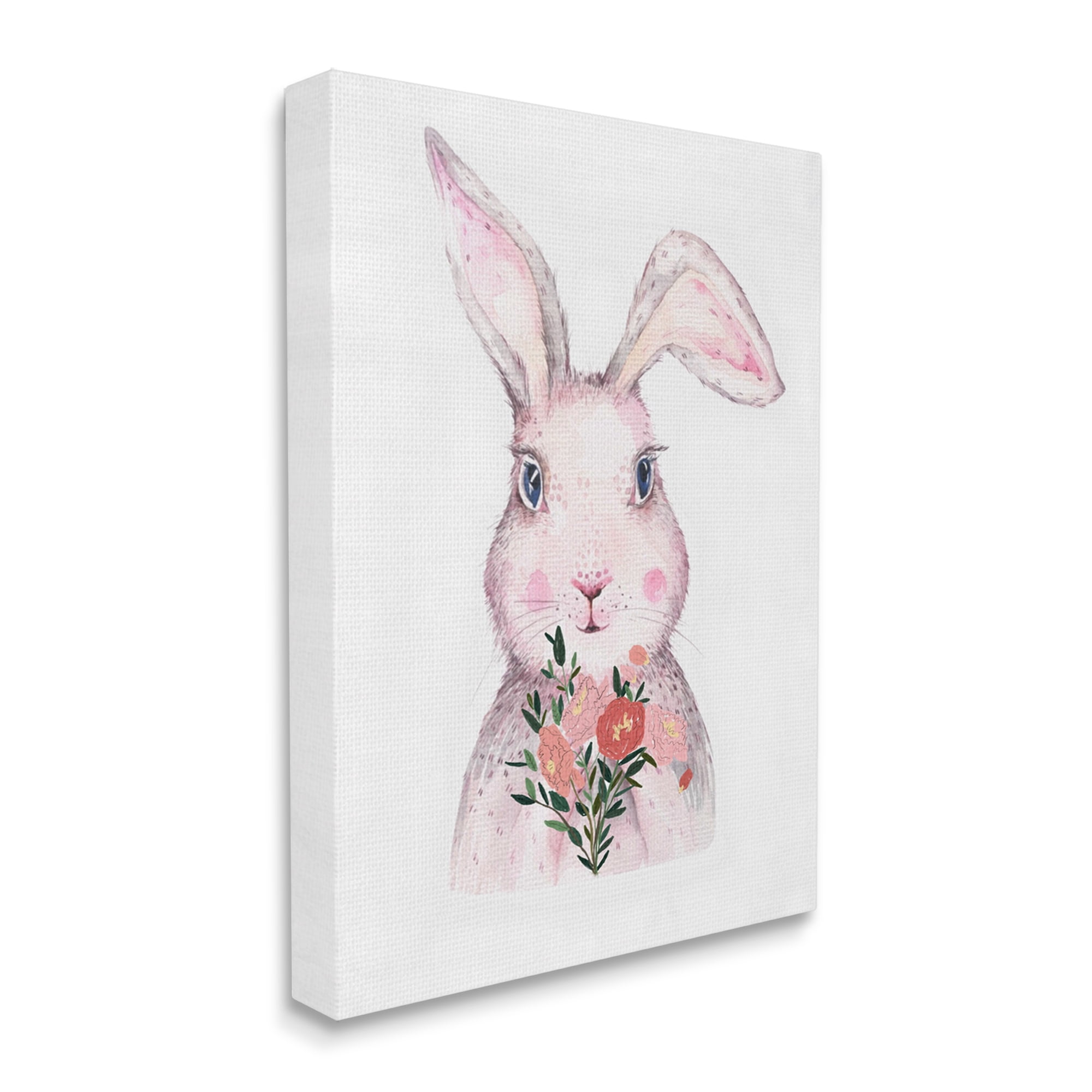 Stupell Industries Pink Bunny & Flowers Animals & Insects Painting Gallery Wrapped Canvas Art Print Wall Art, 30 x 40