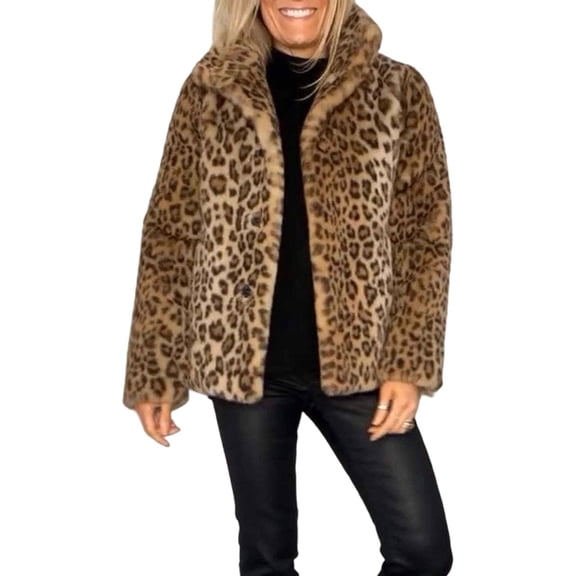 Women's Leopard Print coat, Casual Fashion Lapel Mid Length Jacket, Winter Warm coat