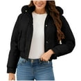 thumbnail image 2 of Aloohaidyvio Women's Winter Cropped Puffer Jacket Long Sleeve Oversized Stand Collar Zip-Up Short Coat,Sizes XL, 2 of 6