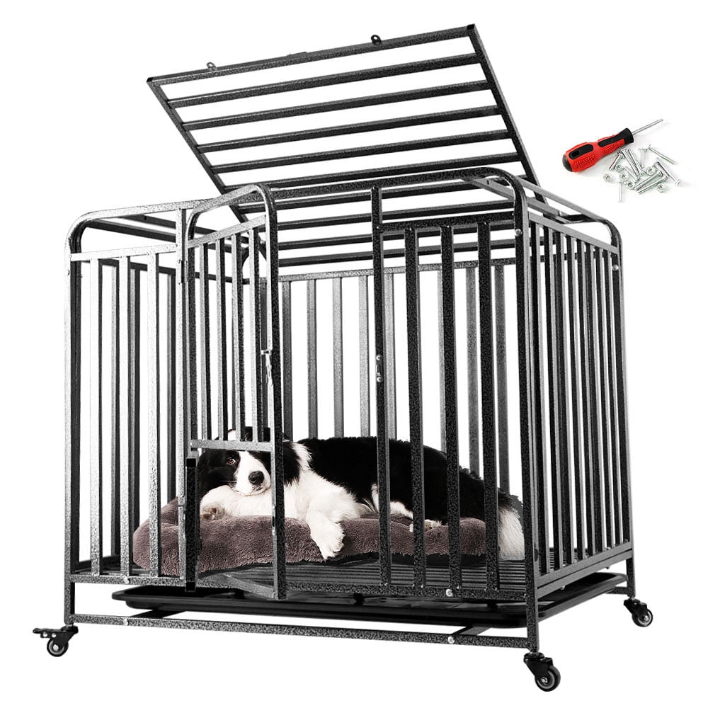 Foldable Heavy Duty Dog Cage, Chew Proof Dog Crate on Wheels, Portable