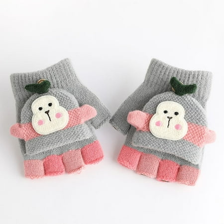 

Convertible Flip Top Gloves Winter Wool Cashmere Dinosaur Half Finger Gloves With Mitten Cover For Toddler Kids Girls Boys