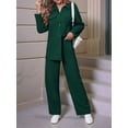 thumbnail image 4 of Womens Knit Lounge Set 2 Piece Loungewear Long Sleeve Button Jacket and Straight Pants Outfits Green L, 4 of 5