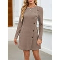 thumbnail image 6 of Long Sleeve Dress for Women Tunic Sweater Dresses with Pockets Fashion Buttons Side Khaki XL, 6 of 8
