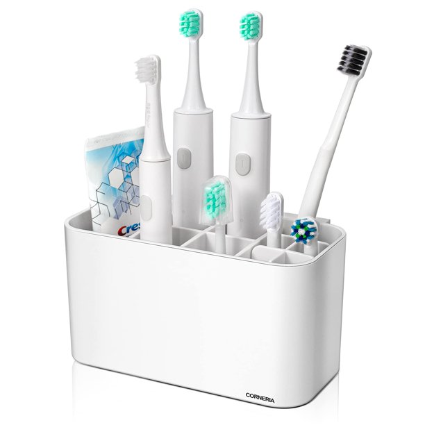 caja de cepillo de dientes de baño en la pared - soporte para pasta de dientes (4 ranuras para cepde de dientes + 6 ranuras para la cabeza para cepillo de dientes eléctricos) (blanco)