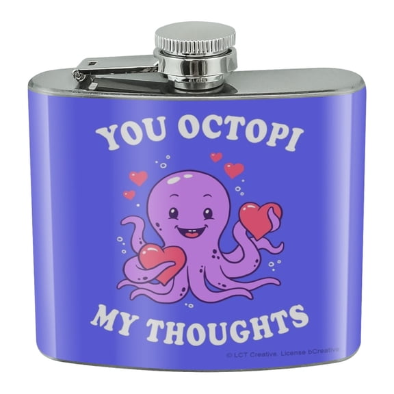 You Octopi My Thoughts Occupy Octopus Funny Humor Stainless Steel 5oz Hip Drink Kidney Flask