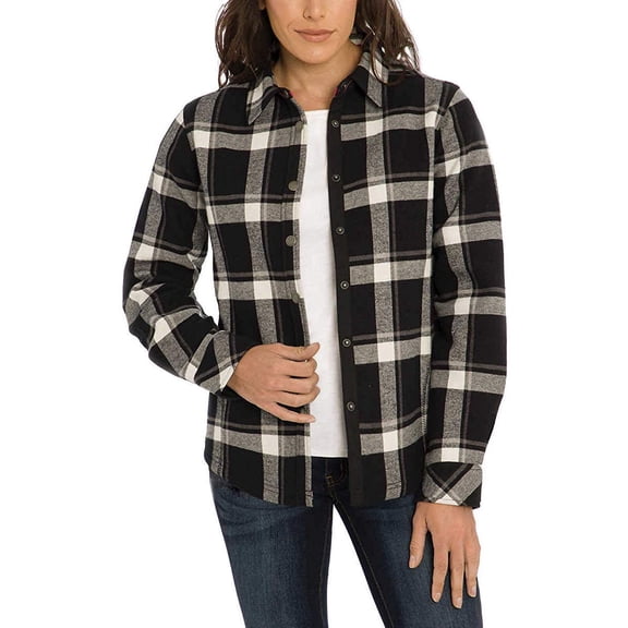 Orvis Women Fleece Lined Cotton Flannel Plaid Shirt Jacket