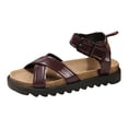 thumbnail image 5 of Rokment Women's Orthopedic Cork Footbed Platform Walking Flat Sandals Comfortable Leather Buckles Strappy Dress Sandals Arch Support Beach Summer Casual Footwear Red Size 7, 5 of 6