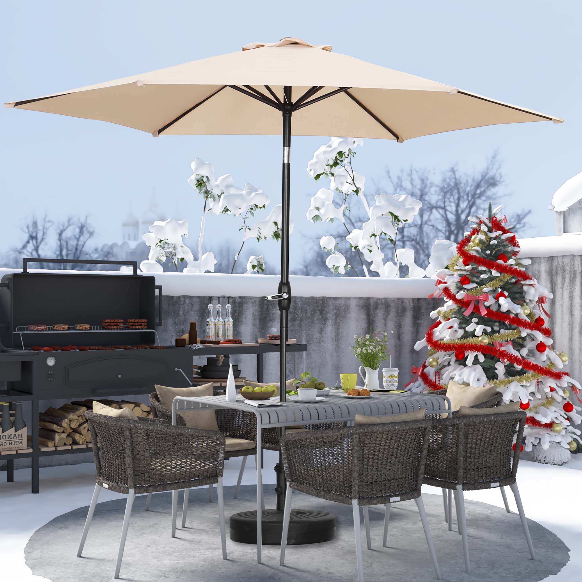 Autlaycil 9ft Patio Umbrella with Tilt and Crank, Beige photo 3