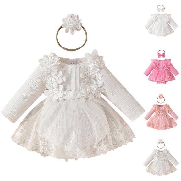 XINXIAOO Clothes Casaul Long Sleeve Bodysuits Romper with Bow Headband Outfit Set 6-9 Months Baby Girl Clothes