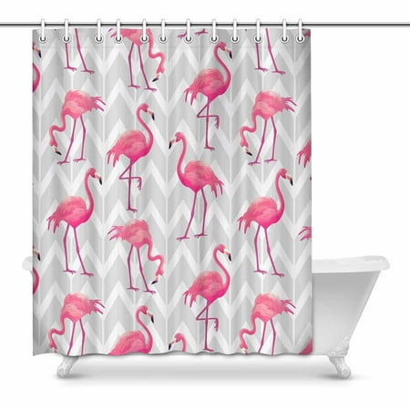 Mkhert Tropical Pink Flamingos Animal With Grey Chevron Home Decor