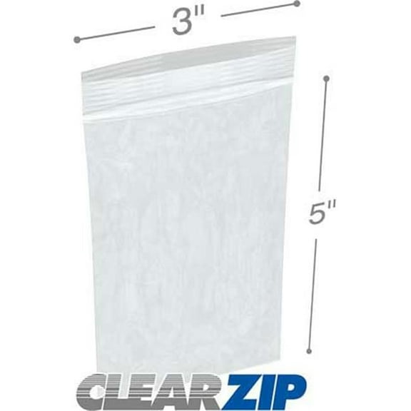 International Plastics CZPP20305 3 x 5 in. High Clarity Polypropylene Zipper Locking Bags - Case of 1000