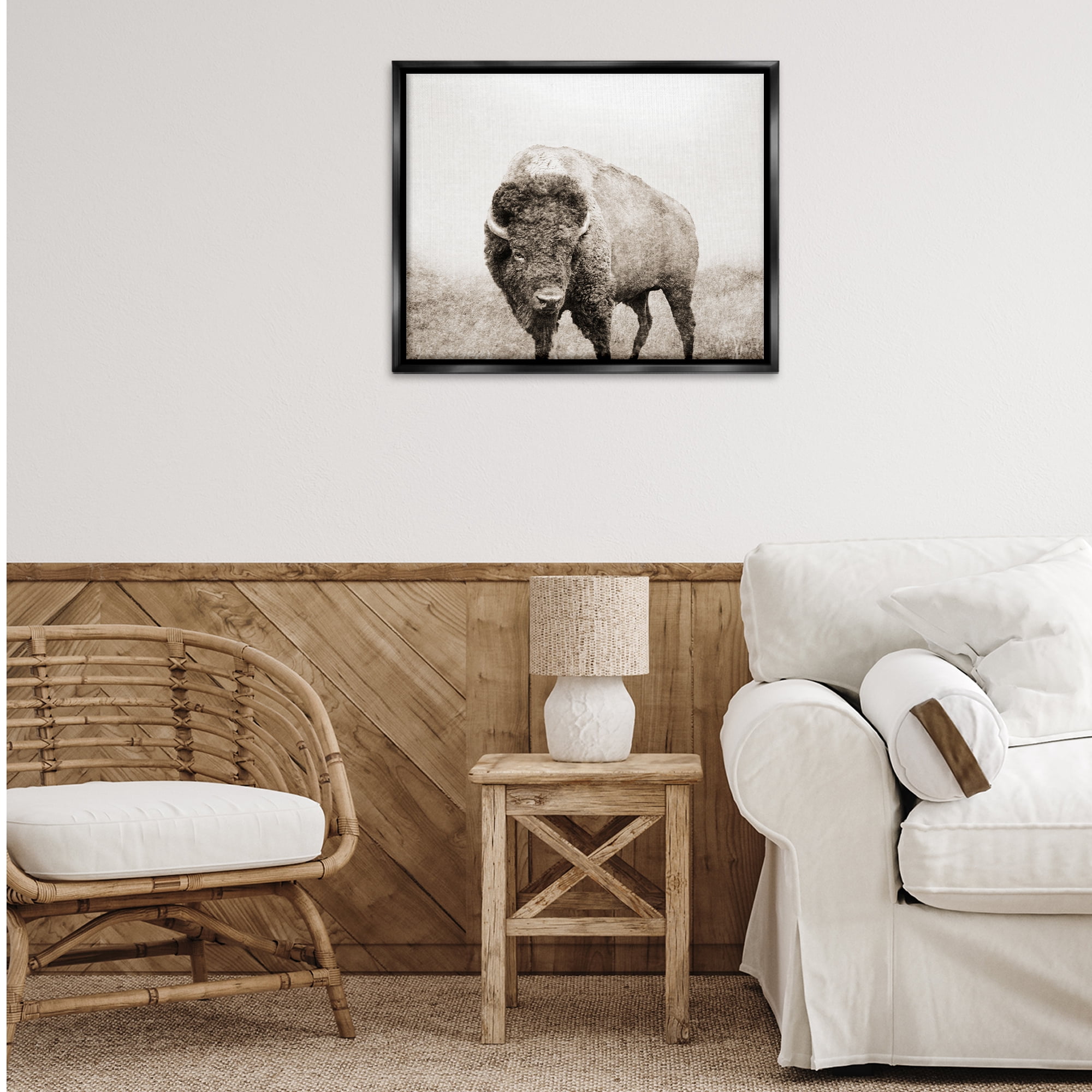 Stupell Industries Bison Distressed Portrait Animals & Insects Photography Black Floater Framed Canvas Art Print Wall Art, 31 x 25