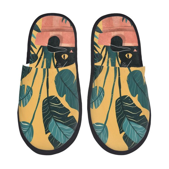 Naloa Cat Hiding In Potted Plants Print Indoor Fuzzy Slippers,Memory Foam Slippers,House Slippers,Warm Fuzzy Comfy House Shoes-Large