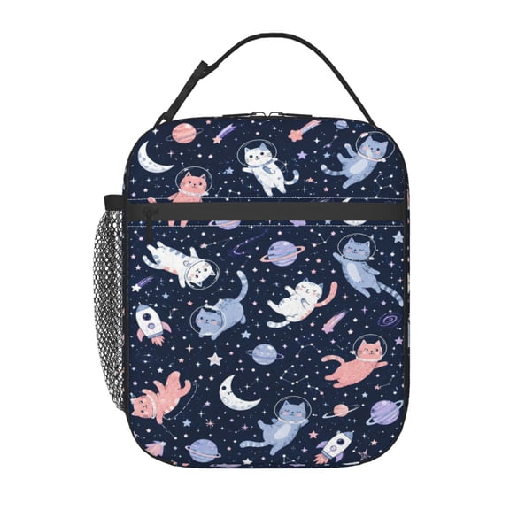 Space Cat Lunch Bag Reusable Thermal Lunch Box with Handle for Women and Men