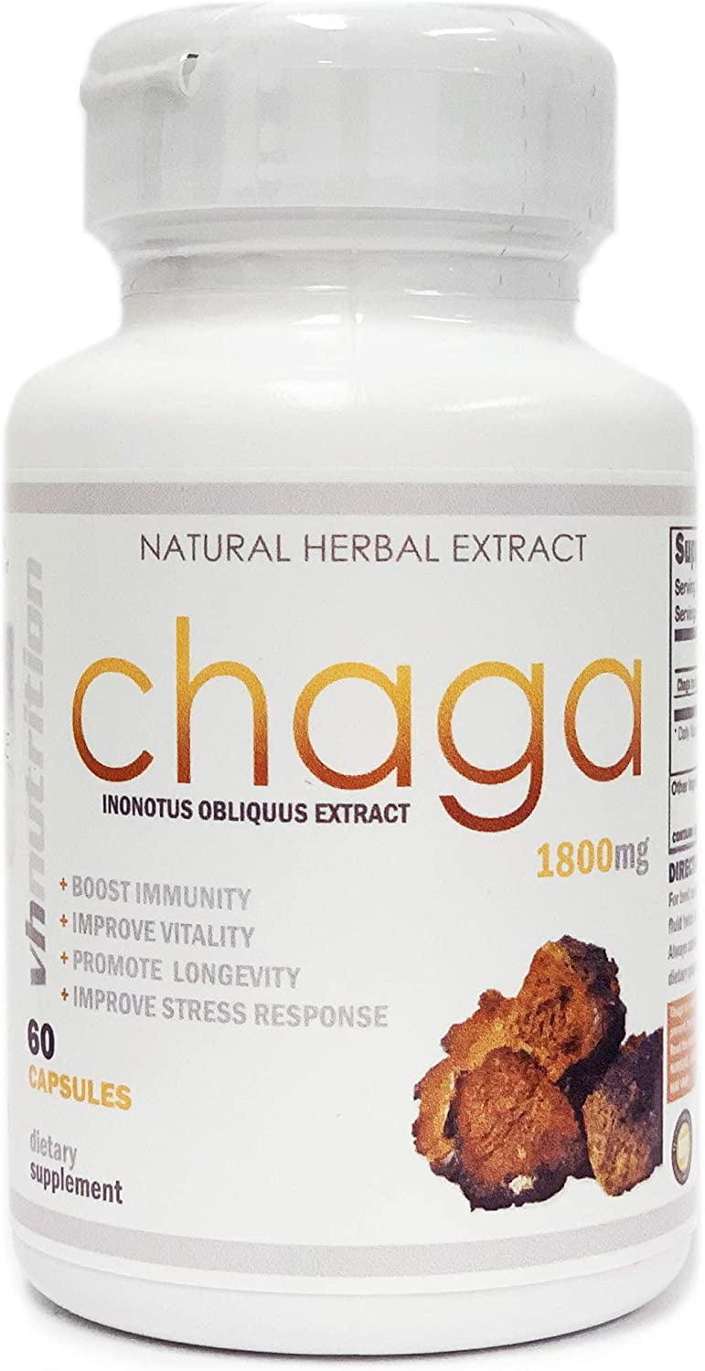 VH Nutrition Chaga Mushrooms Supplement 1800mg - Immune Support, Anti-Aging, Digestive Health with Natural Ingredients - 60 Capsules