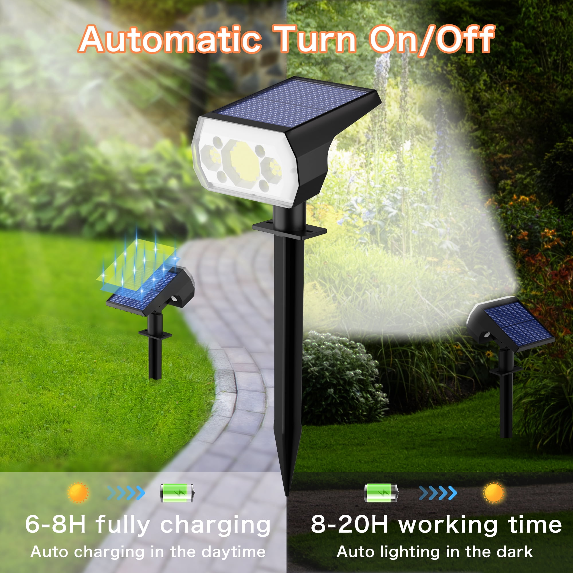CHARKEE Solar Spot Lights Outdoor Waterproof,6 Pack/64 LED Solar Powered Garden Lights for Yard Landscape Lighting Decoration