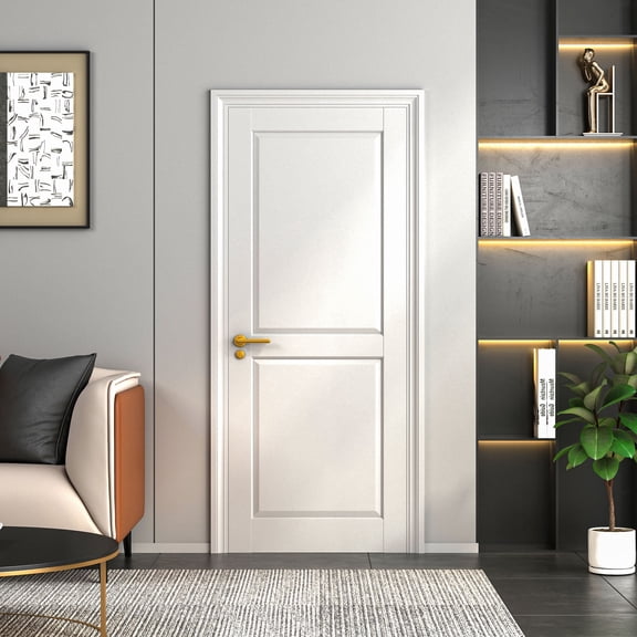 32'' X 80''2-Paneled Solid Manufactured Wood Slab French Door for Bedroom Livingrom Without Hardware Kit & Frame