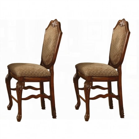 Beige and Cherry Solid Wood Dining Chairs - 2-Pack with Ergonomic Backrest