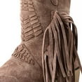 thumbnail image 6 of Tassel Cowgirl Boots for Women Boho Suede Pointed Toe Stacked Heel Mid Calf Dress Cowboy Booties, 6 of 8