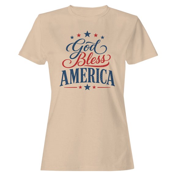 Smartprints God Bless America Patriotic Women's T-Shirt Natural, Cotton, S