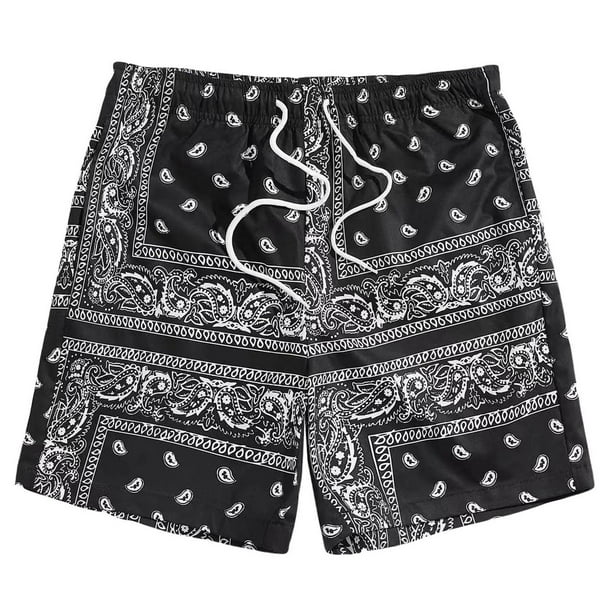WILLBEST Pantalones Cortos Cargo para Hombre, Estilo Bohemio, con Cordón En La Cintura y Estampado Paisley, para Playa y Verano.