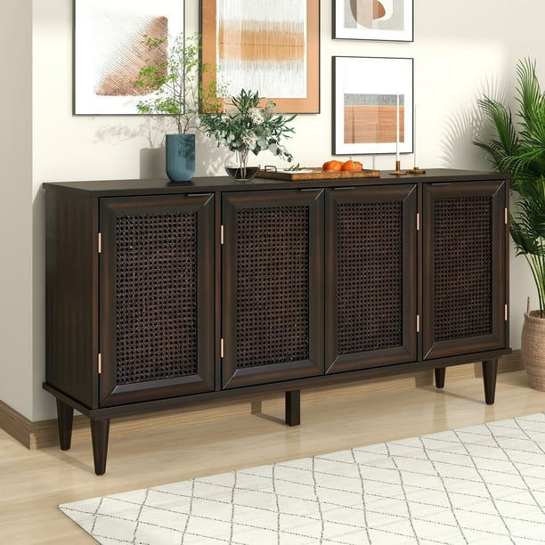 UWRNite Classic Buffet Sideboard with Rattan Doors, Modern 58" Accent