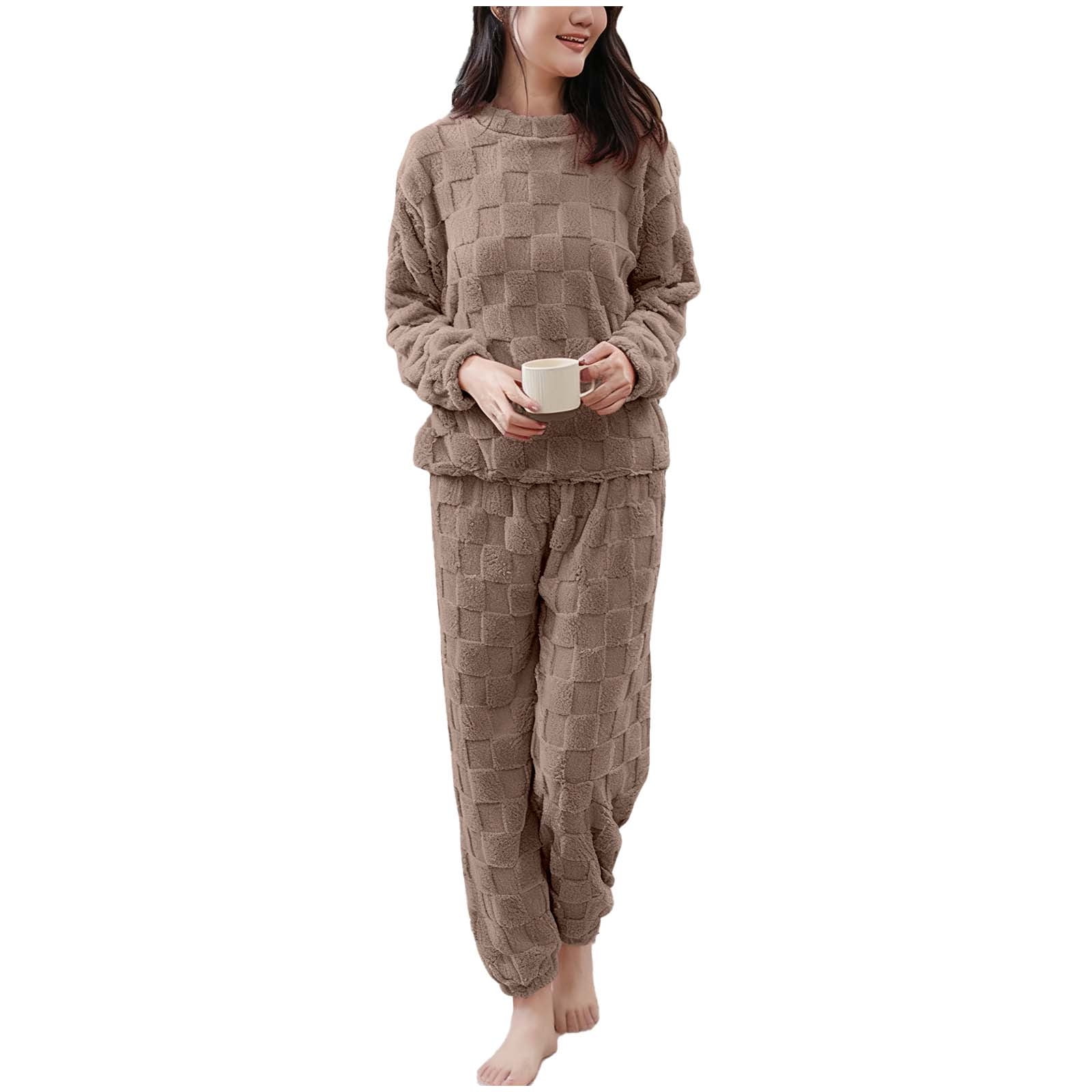 cfhntfmh Fluffy Pajamas Set for Women Long Sleeve Fleece Pullover