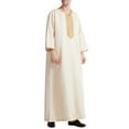 thumbnail image 4 of IROINNID Deals Men's Muslim Robe Arab Middle Robe Long Style 8/4 Sleeve Embroidered Standing Neck Long Shirt Robe,Beige, 4 of 9