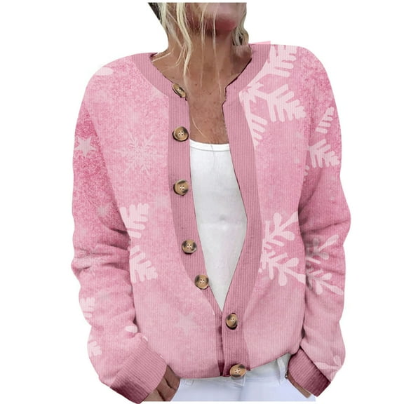 Trushirts Womens Multicolor Snowflake Print Cardigan - Open Front with Buttons, Long Sleeve, 100% Polyester, Inclusive Sizes S-XXXXXL for Winter Holiday Casual,Size 4XL