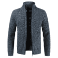 thumbnail image 1 of Lu's Chic Men's Long Sleeve Cardigan Sweater Knitted Thick Warm Fleece Lined Slim Fit Sweater Soft Cable Knit Zip Up Winter Knitwear with Pocket Business Casual Work Blue 46, 1 of 3