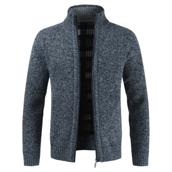 Lu's Chic Men's Long Sleeve Cardigan Sweater Knitted Thick Warm Fleece Lined Slim Fit Sweater Soft Cable Knit Zip Up Winter Knitwear with Pocket Business Casual Work Blue 46