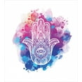 thumbnail image 3 of Evil Eye Duvet Cover Set, Ornate White Hand Drawn Hamsa on Watercolor Splashes Energetic Print, Decorative 3 Piece Bedding Set with 2 Pillow Shams, King Size, Pink Blue White, by Ambesonne, 3 of 3