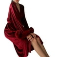 thumbnail image 2 of Xihbxyly Bata de Terciopelo Dorado, Prenda Exterior Larga de Tela Suave, Camisón Sexy con Espalda Descubierta, Ropa de Dormir Elegante con Cuello de Encaje, Ideal para Viajes, Bodas y Tocador, Tallas, 2 of 6