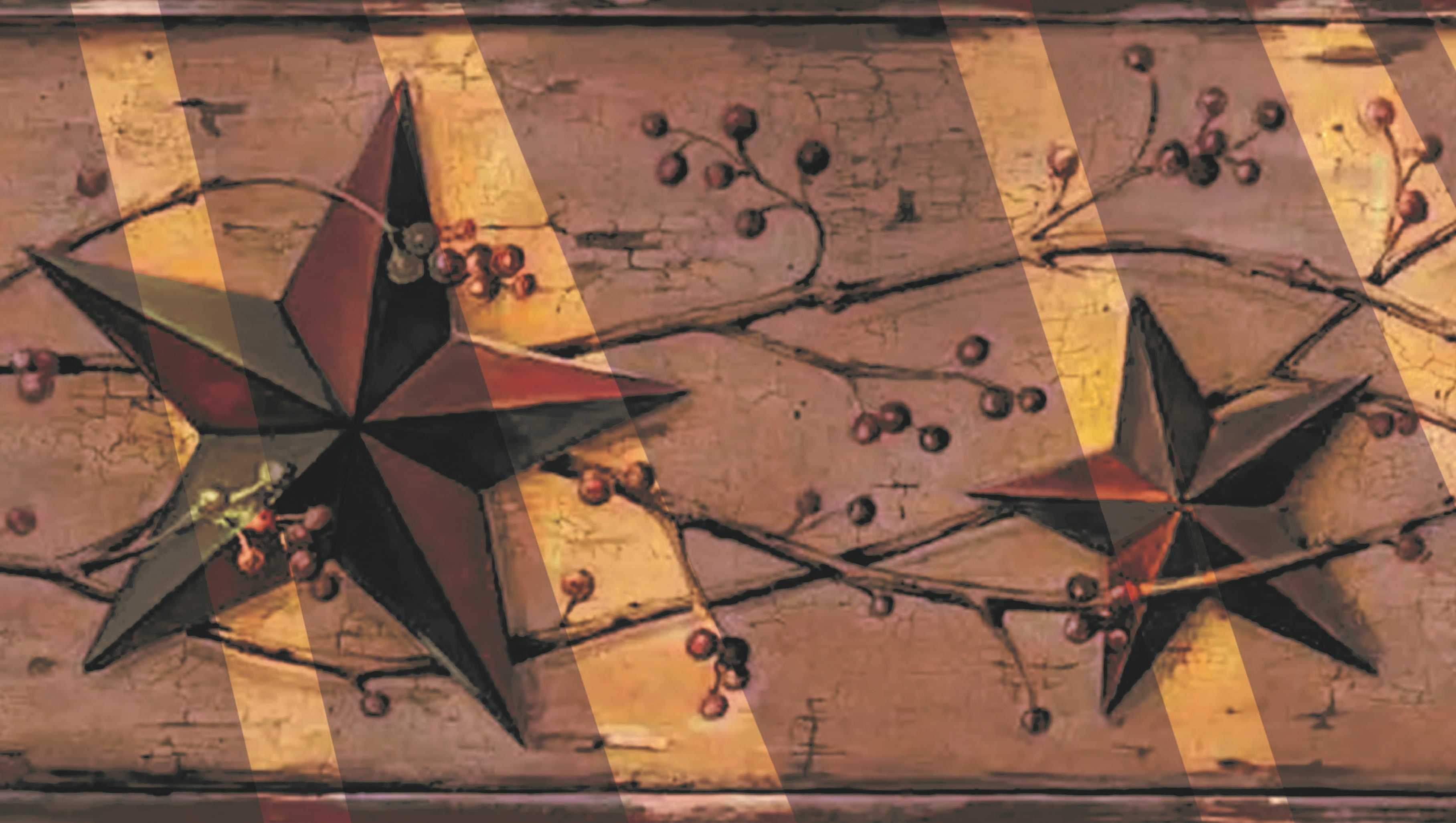 Dundee Deco Peel and Stick Self Adhesive Wallpaper Border - Retro Brown, Yellow Tin Stars, 15 ft x 7 in
