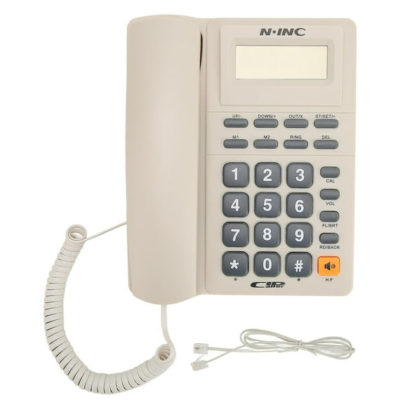 Multi-function corded phone, caller ID display, speed dial, redial last number, desk phone for home office, white.