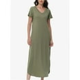 thumbnail image 4 of Women's V-Neck Casual Loose Short Sleeve Long T-Shirt Dress Split Maxi Dress with Side Pocket, 4 of 6
