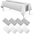 thumbnail image 1 of 1 Pack Plastic Table Cloth Cover + 1 Pack Satin Table Runner for Parties  Disposable Tablecloth for Rectangle Tables  Birthday Wedding Graduation Mather Valentine‘s Day Christmas Party Su, 1 of 8
