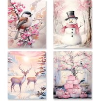 Hieng Vintage Christmas Wall Art Decor Set of 4 Retro Winter Holiday Xmas Artwork Poster Christmas Tree Snowman Wall Decor for Home Farmhouse Bedroom Gallery Decorations Unframed