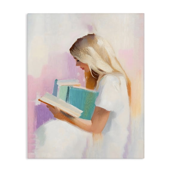 Stupell Industries Book Lover Girl In White Canvas Wall Art, design by The Prints Vibe
