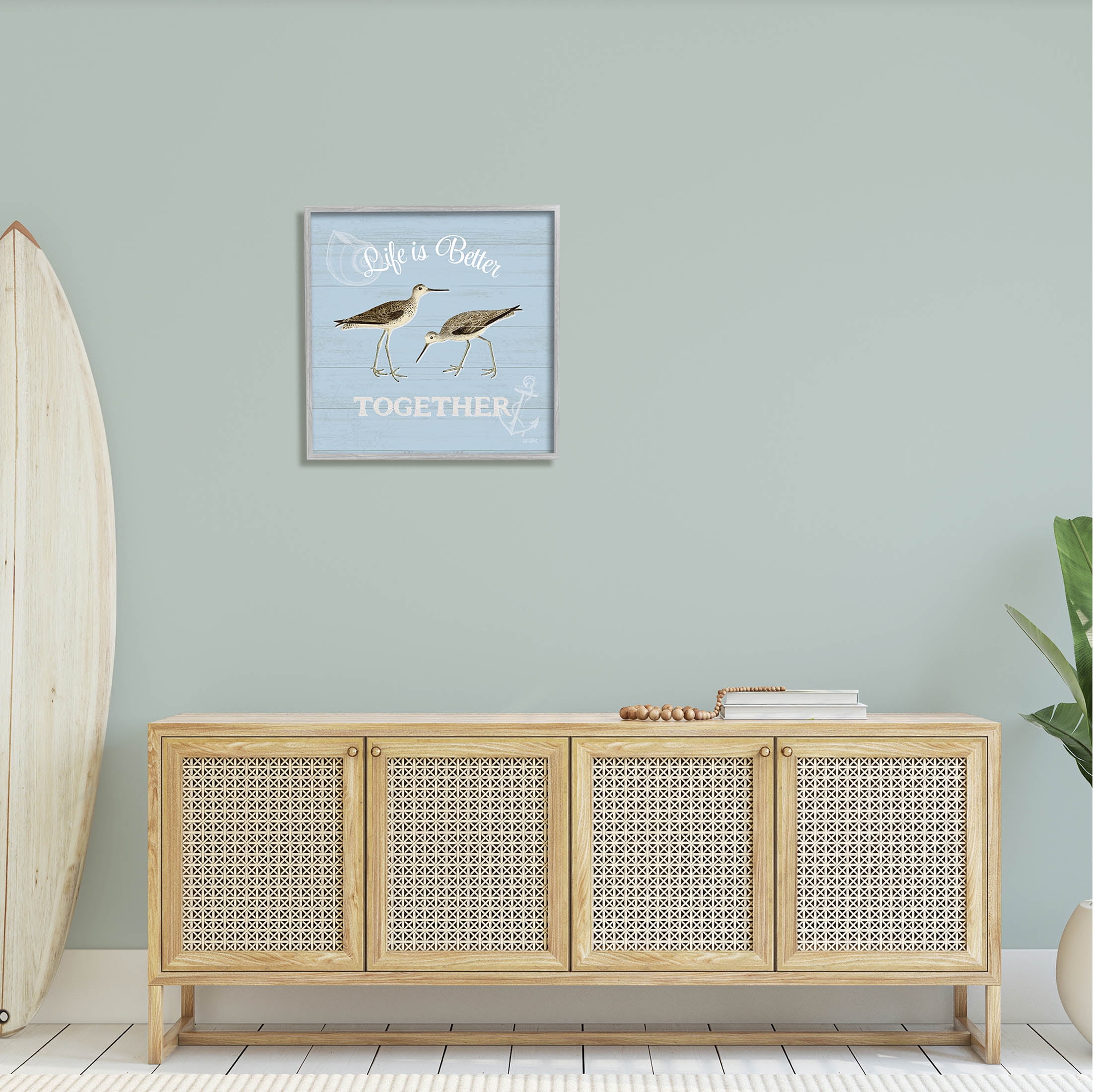 Stupell Industries Better Together Coastal Sandpipers Graphic Art Gray Framed Art Print Wall Art, Design by Katie Pertiet