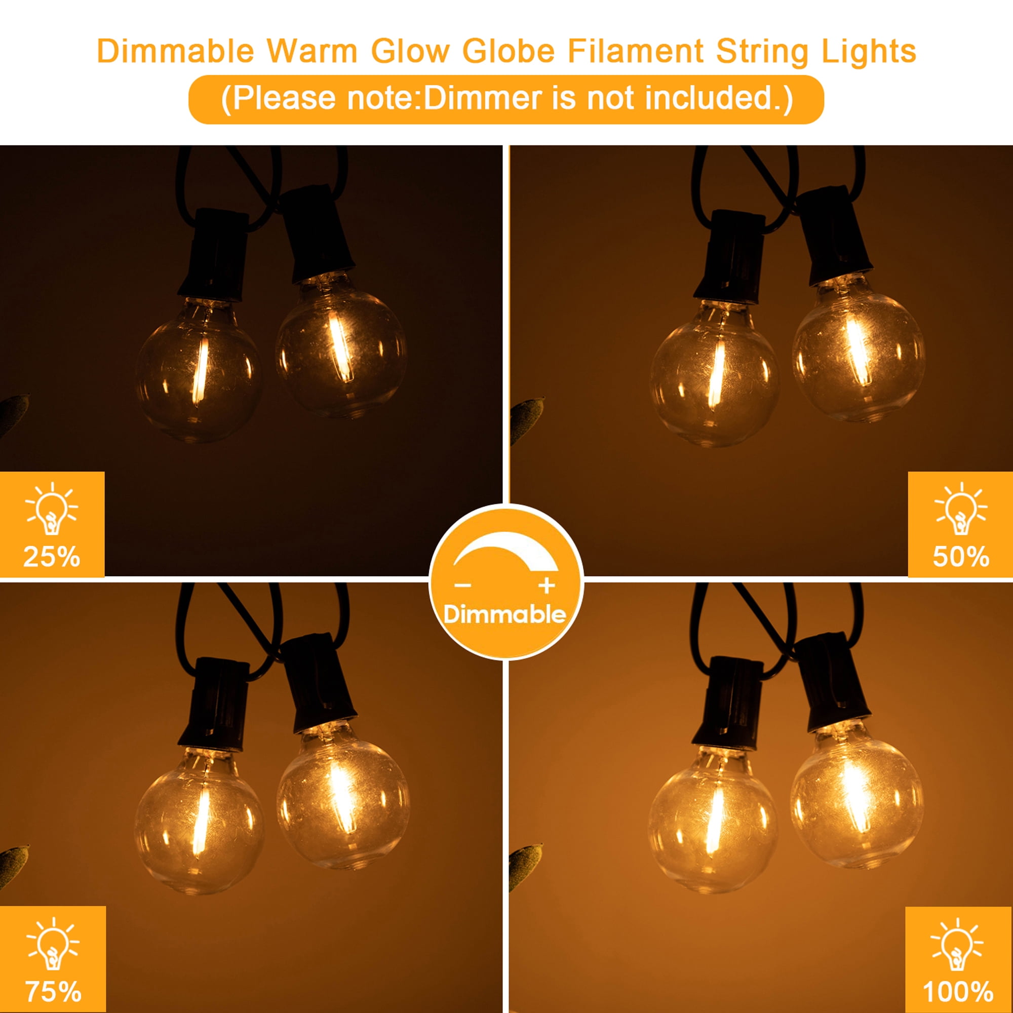 G40 Plastic LED Light Bulbs, 1W E12 Small Screw Mouth, 2200K Ultra Warm Yellow, Shatterproof & Dimmable Globe Bulbs for Night Lights, Chandeliers, Wall Sconces & Holiday Decor, 25Pack