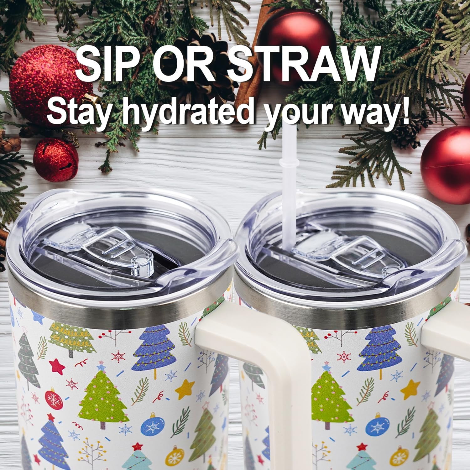 Christmas Tumbler 40oz Christmas Trees Tumbler with Lid and Straw Snowflakes Cup Xmas Insulated Coffee Mug Christmas Gifts for Women Men