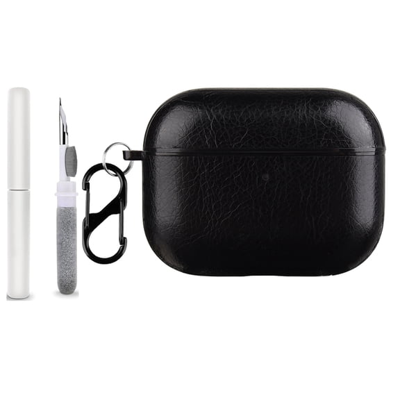 Allytechgroup for Airpods 4th Gen with Keychain & Cleaning Kit, PU Leather Visible Front LED Shockproof Full Body Protective Cover Headphone Case for Airpods 4th Gen 2024 (USB-C), Black