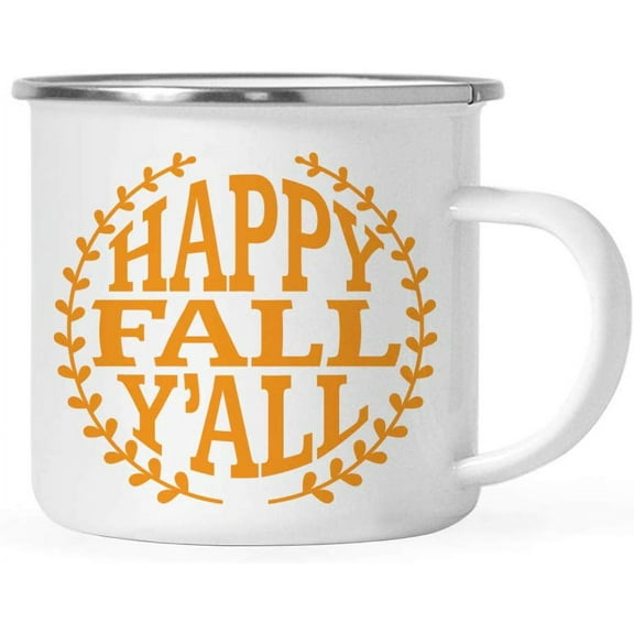 Koyal Wholesale Fall Autumn Season 11oz. Stainless Steel Campfire Coffee Mug Gift, Happy Fall Y'all, Orange Laurel, 1-Pk