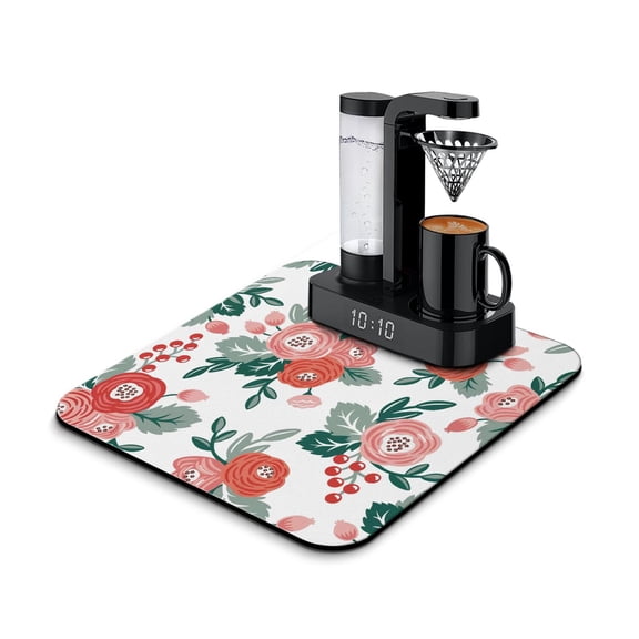 Washable Rubber Multicolored Floral Dish Drying Mats for Kitchen Counter Home Large Coffee Bar Pad Accessories and Decor for Utensils Stemware 16''x18''