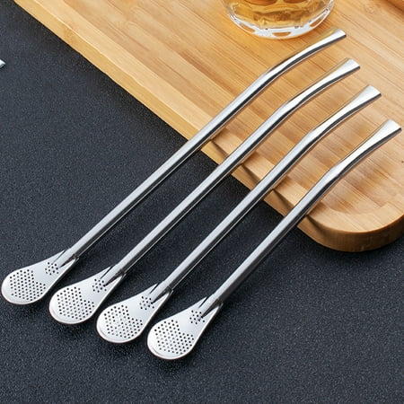 

SEAFEI 2Pcs Straw Spoon Long Handle Mixing Yerba Mate Stainless Steel Bombilla Filter Teaspoon for Party