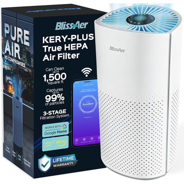 Purificador de aire BlissAer Kery Plus Smart WiFi True HEPA 1500 pies²